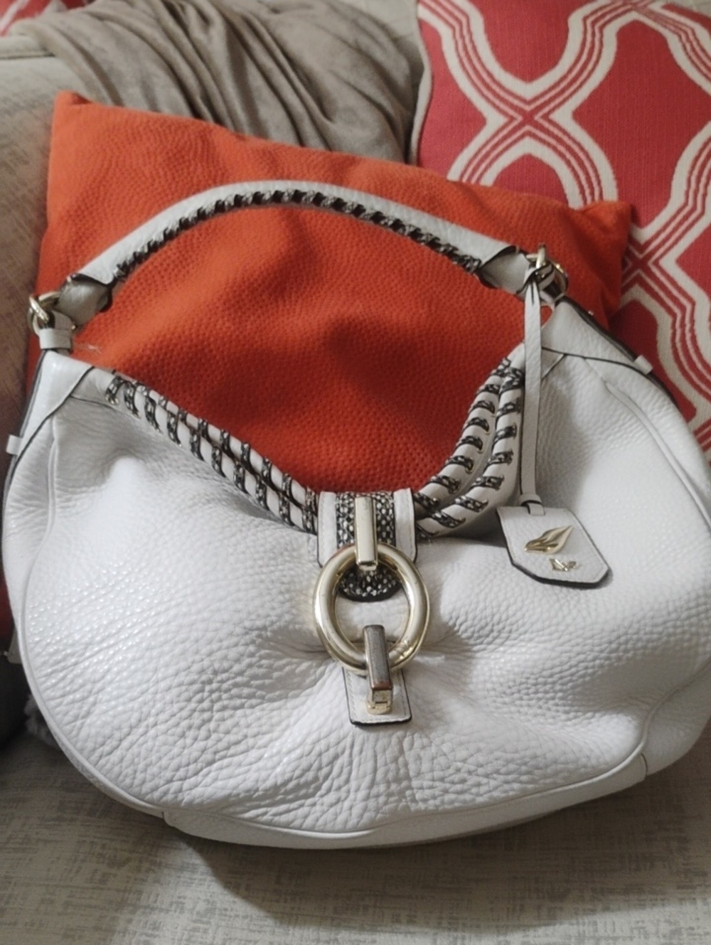Diane Von Furstenburg Vintage Sutra White Pebbled Leather Hobo Bag
